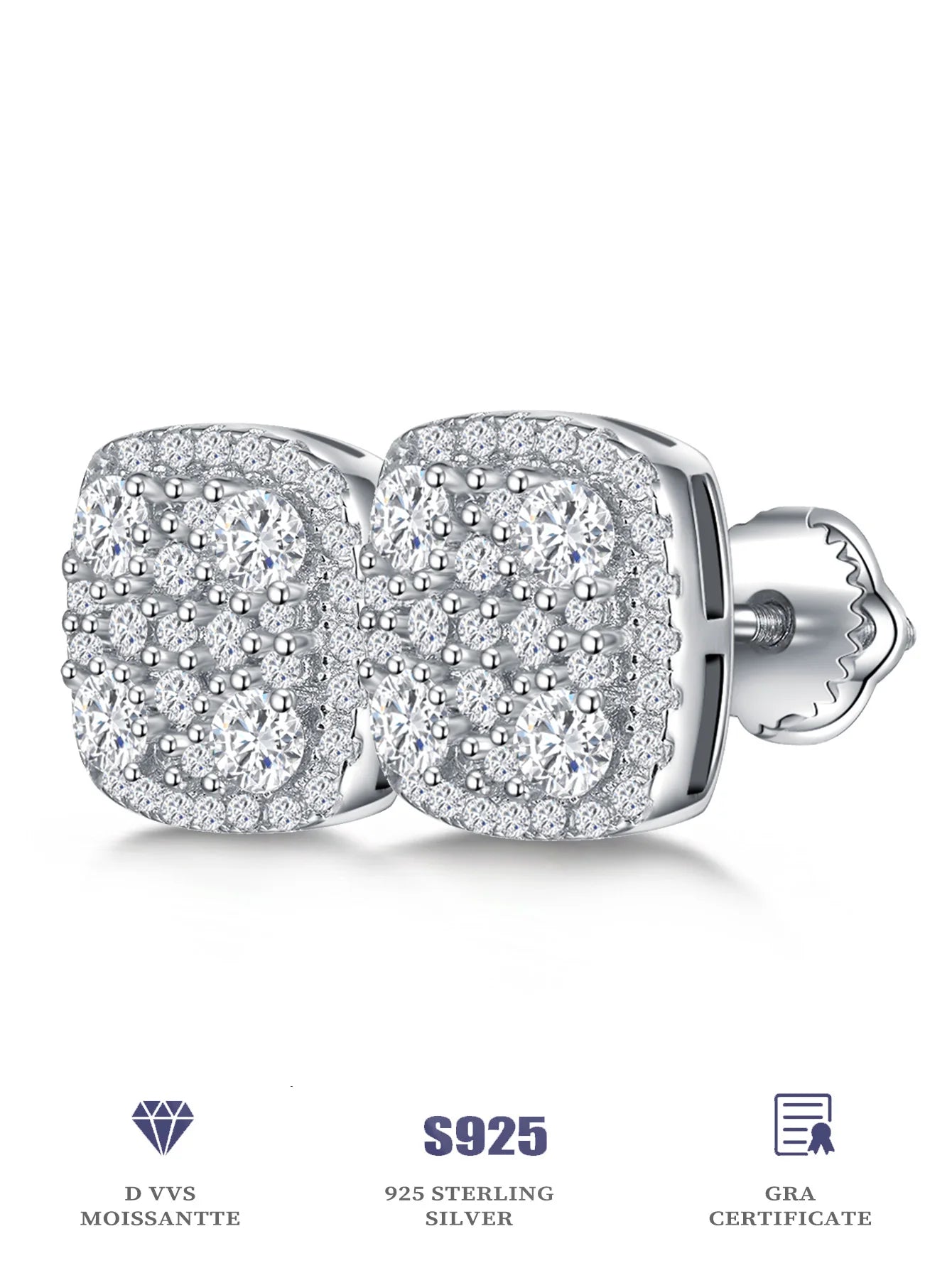 High Quality Hip Hop Jewelry Moissanite S925 Earring Diamond Earrings Vvs Moissanite Stud Earring