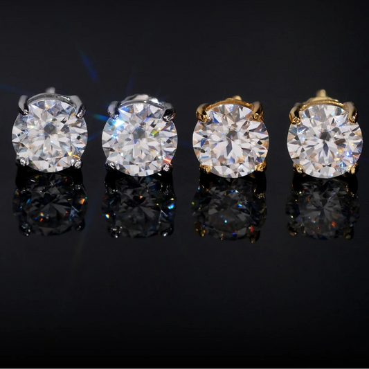 7.5mm Screw Back Round Ear Studs Vvs Moissanite  925 Sterling Silver Earrings