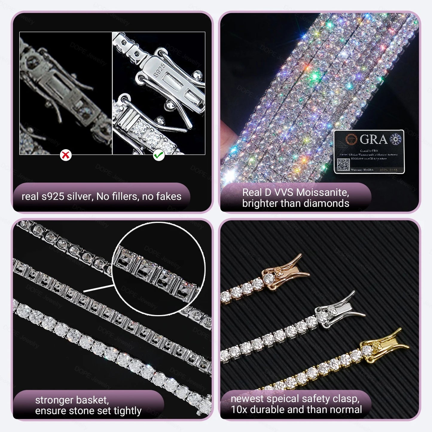 4mm Moissanite Jewelry 925 Silver VVS Moissanite Tennis Chain