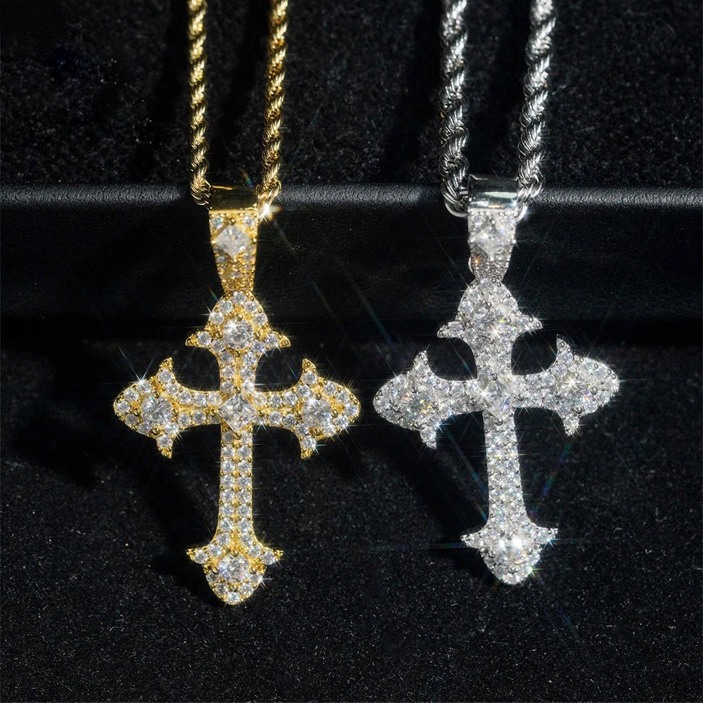 Moissanite Cross Pendant set 925 Sterling Silver