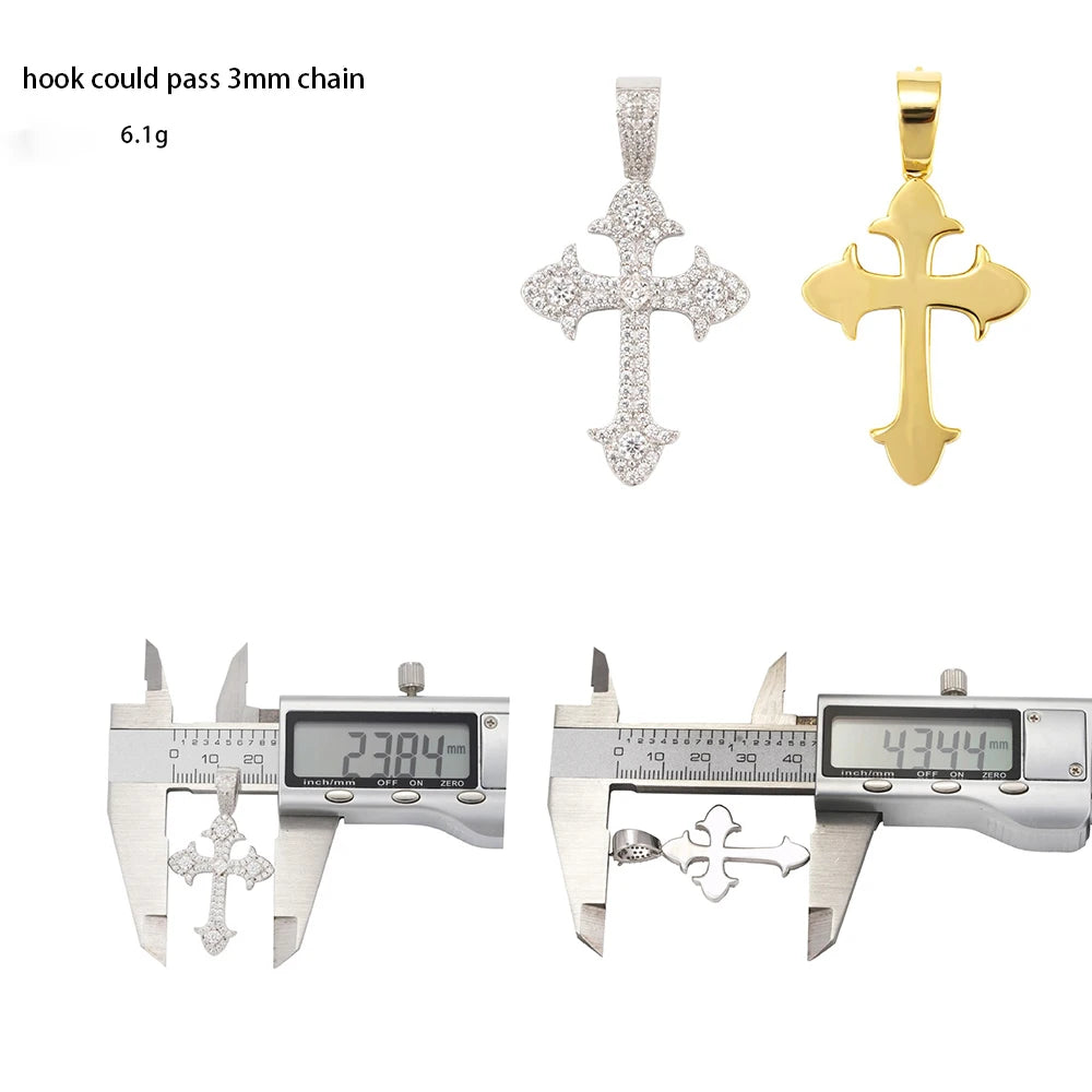 Moissanite Cross Pendant set 925 Sterling Silver