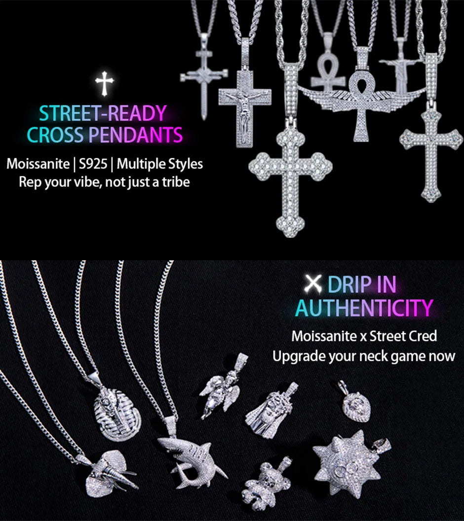 Moissanite Classic Cross Pendant 925 Sterling Silver