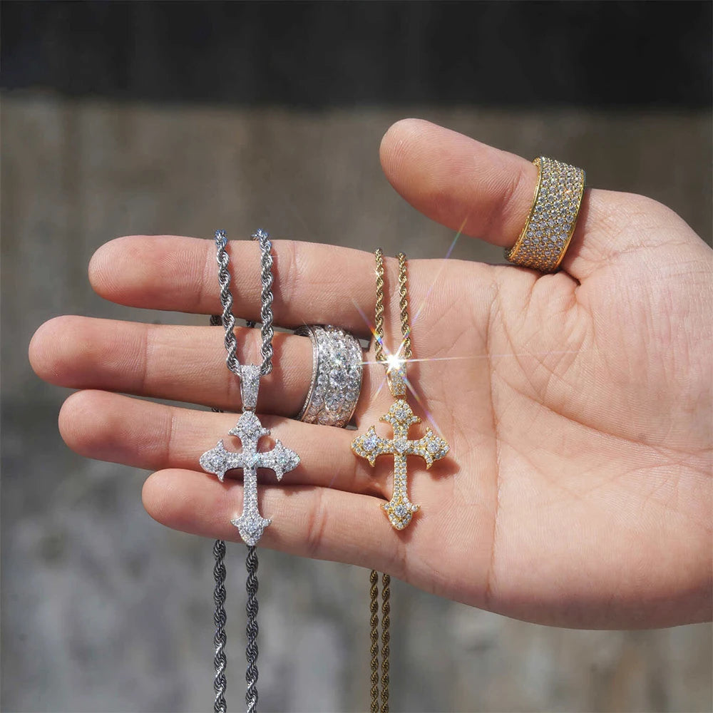 Moissanite Cross Pendant set 925 Sterling Silver